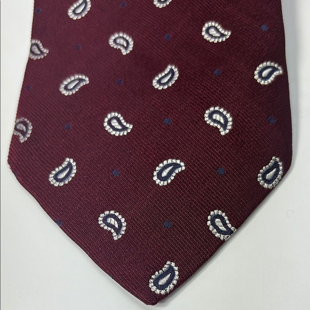 Faconnable Burgundy, White & Blue French Paisley Silk Tie